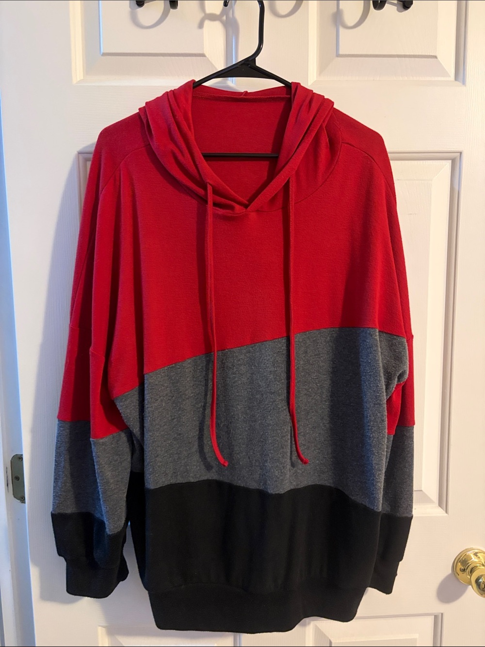 Amazon Red, Gray & Black Colorblock Crewneck Hoodie